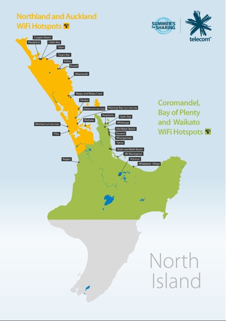 North Island wifi hotspots map